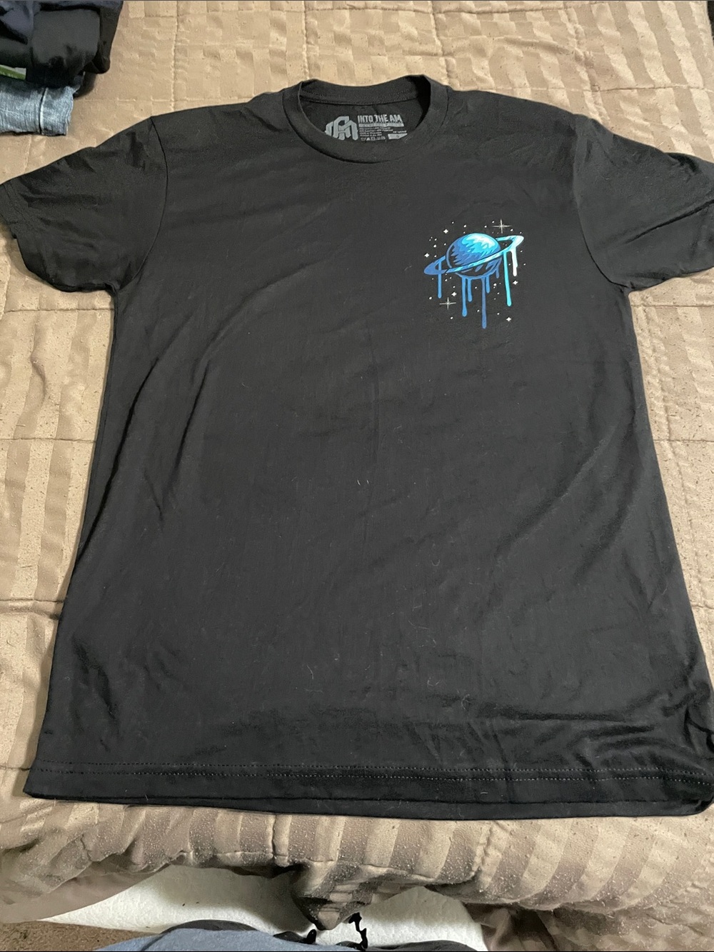 Black Short-Sleeve Graphic Tee with Blue Planet Motif
